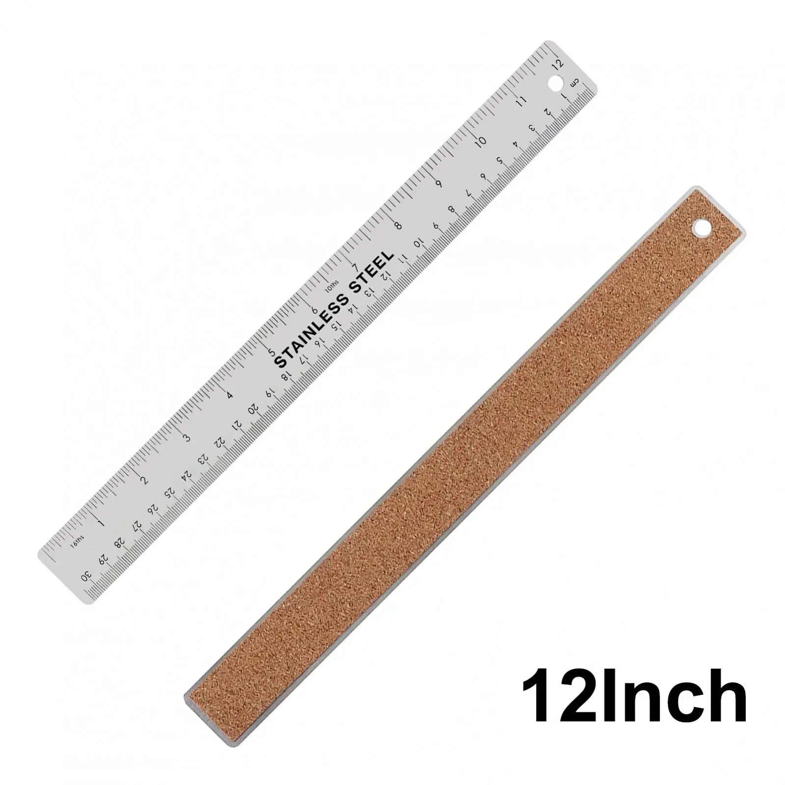 6/ 12 /18 Inch Optional Stainless Steel Metal Ruler with Cork Backing, Inch and Centimeters Non-slip Rulers Measuring Tool