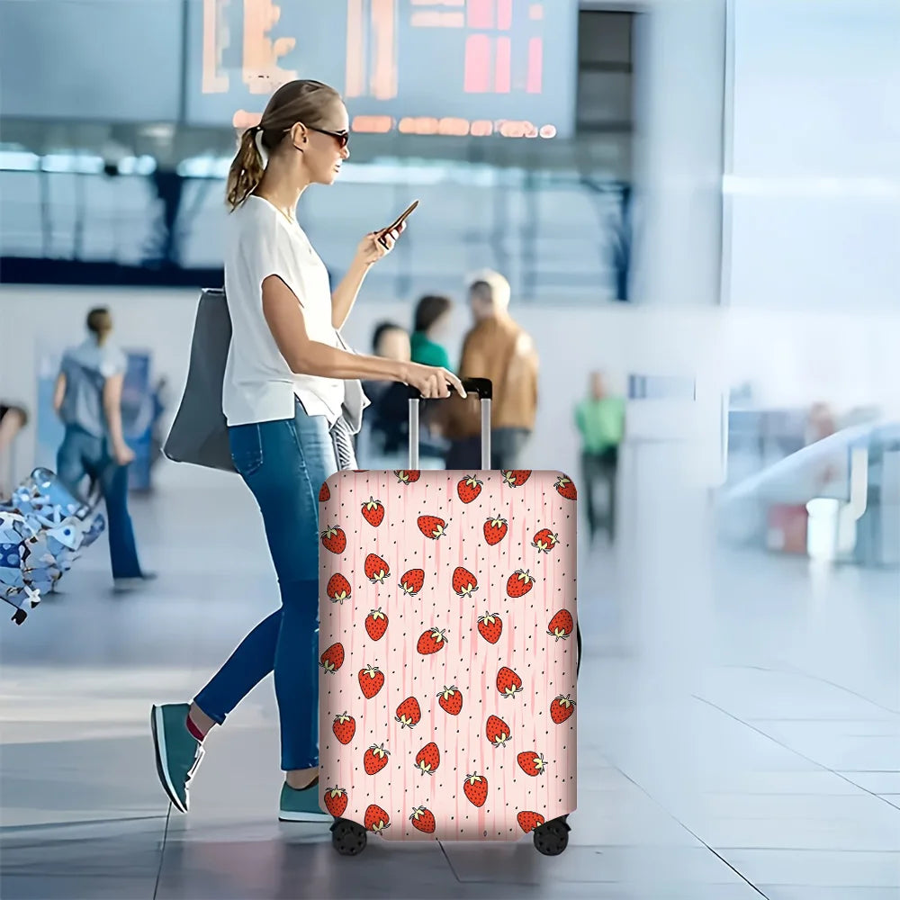 1PC Strawberry Print Luggage Cover for luggage sizes 18-32 inches; dust and elastic travel accessories to effectively protect