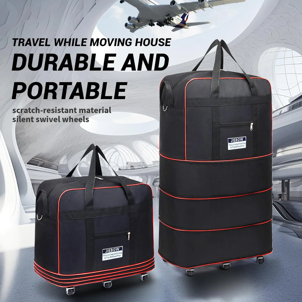 100L Large Capacity Foldable Travel Duffle Bag Expandable Rolling Luggage with 360° Spinner Wheels Lightweight Carry-On Garment Trolley Bag for Women Men Overnight Weekend Moving Beach Vacation