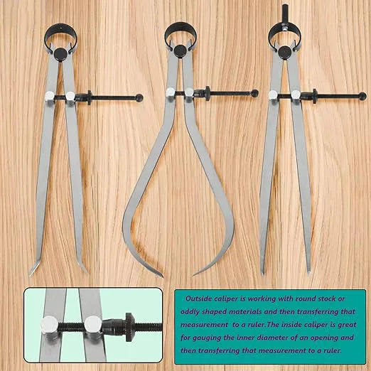 Spring Inside and Outside Caliper Set, 4/6/8 Inch, 3 Pcs Wood Lathe Engineering Measuring Tools, Spring Caliper Kit