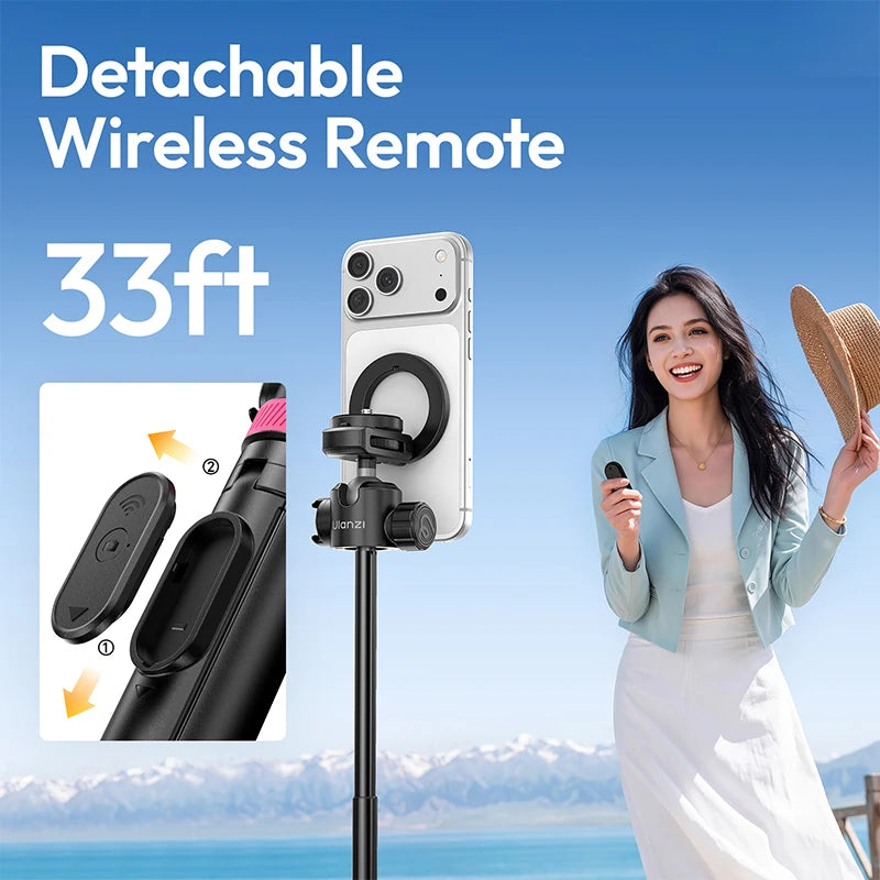 Ulanzi MT-44 M Selfie Stick Ground Tripod 1/4''&Magnetic Selfie Stick for Smartphone Camera One-Touch Auto Deploy for Travel
