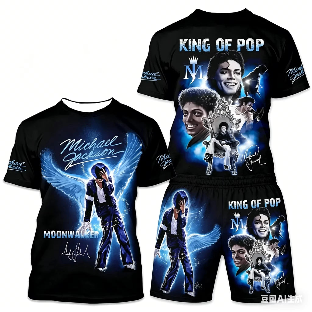 New Men's Summer Two-Piece Set Men's T-Shirt Top Shorts Set Men's Round Neck 3D T-Shirt Loose Casual