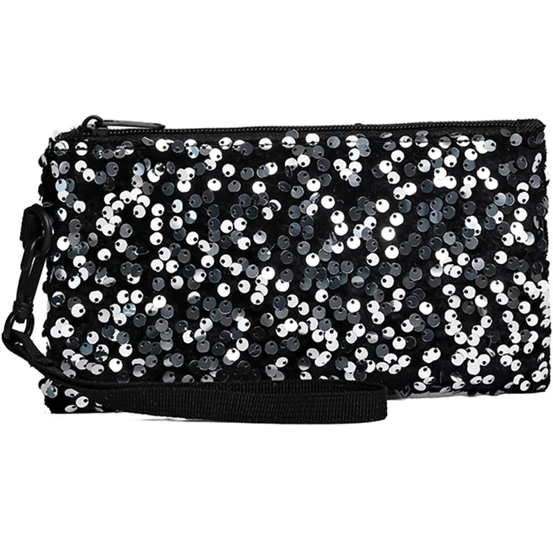 Ladies' sequined wallet handbag, long style, zipper mobile phone bag, change purse, wrist bag