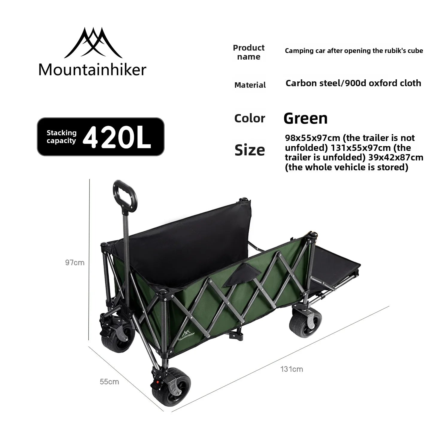 MOUNTAINHIKER 240L Large Capacity Outdoor Handcart,Available in Two Colors,900D Oxford Fabric for Durability,Camping Handcar