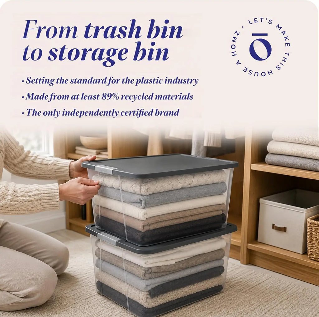2-Pack Secure Latch, Clear Plastic Storage Organizer Bins, 64 Quart, Gray Lid - Heavy-Duty Container Boxes with Lids for Home, Office, and Garage