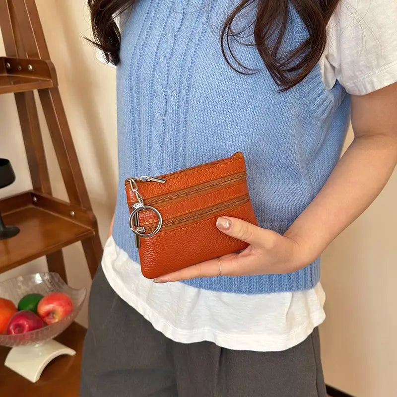 NEW PU Leather Portable Money Coin Purse Key Ring Waterproof Zipper Wear Resistant Credit Card Holder For Men Women