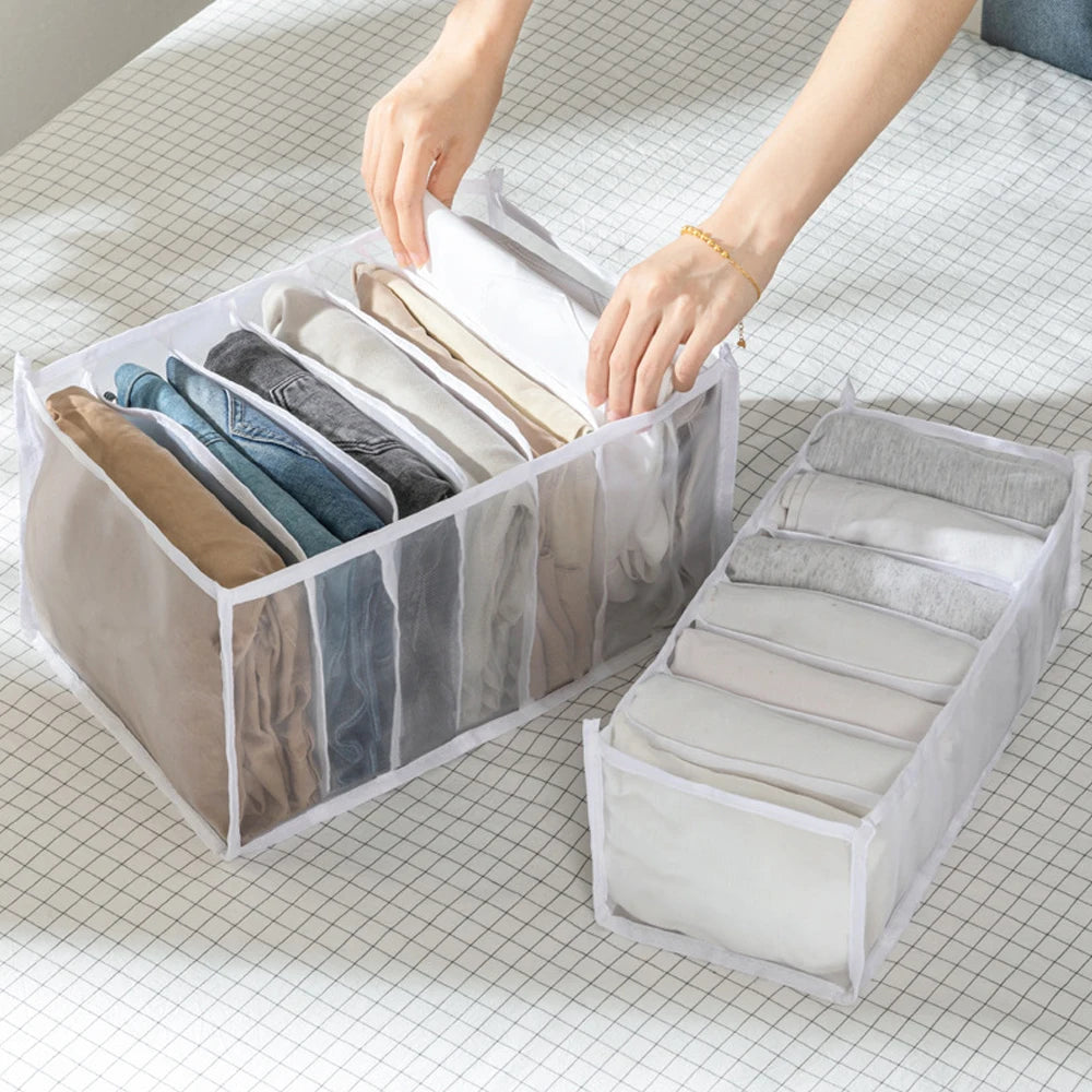 7 Grids Closet Clothes Storage Boxes Foldable Jeans Pants Storage Box Cabinet Drawer Organizer Jeans Socks Separation Organizer