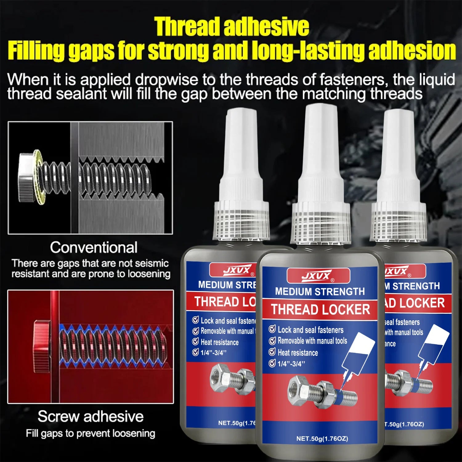 243/271 Medium Strength To High Threadlocker Blue  Red Threadlocker Adhesive Thread Locker Blue Screw Glue Agent Anaerobic Glue Anti-Loose 50ml.