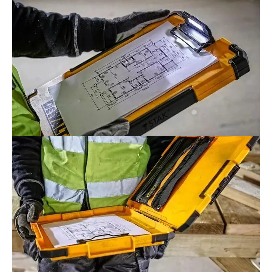 DEWALT DWST82732-1 TSTAK Clipboard Organiser LED Light Internal Pouch Metal Clip Portable Folder File Board Hand Tools