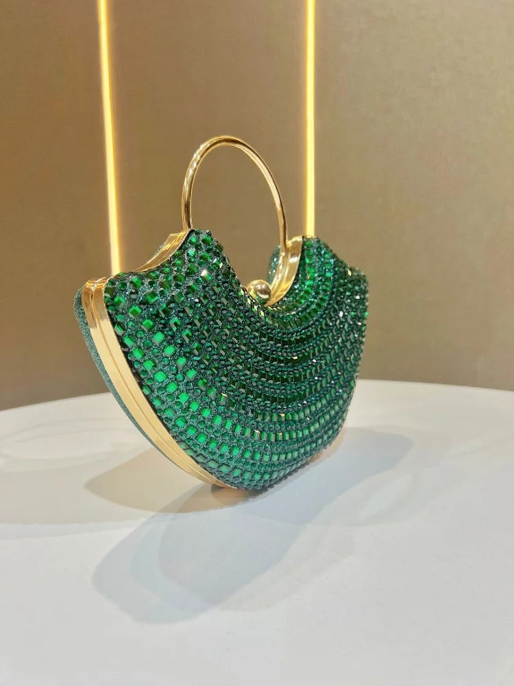 Elegant Diamond Embedded Women's Evening Bag Luxury Full Diamond Design Party Wedding Handbag Wallet Mobile Pocket Crossbody Bag