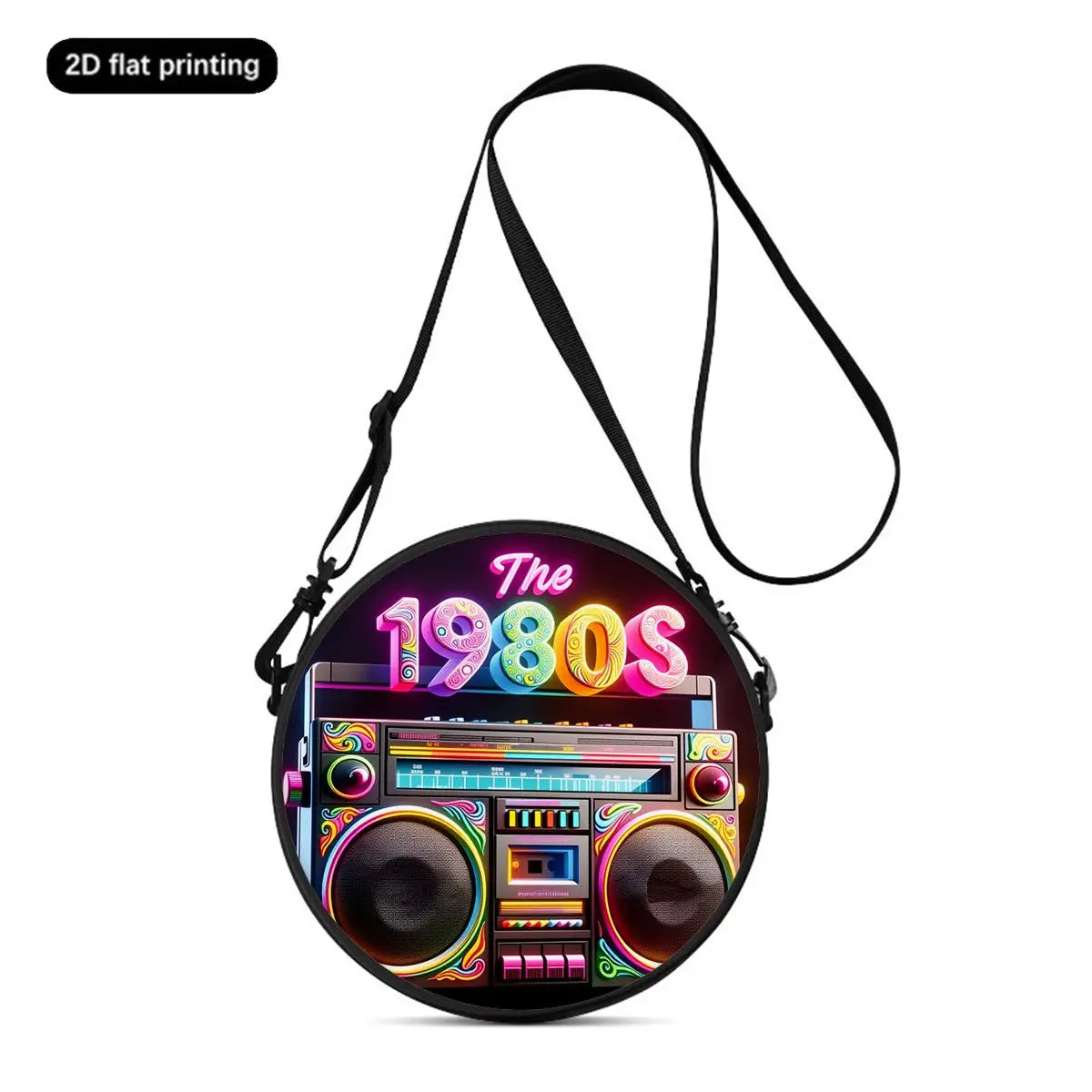 Radio Print Round Shoulder Bag Casual Messenger Bag Daily Adjustable Strap Crossbody Bag for Woman Best Gifts 2D Flat