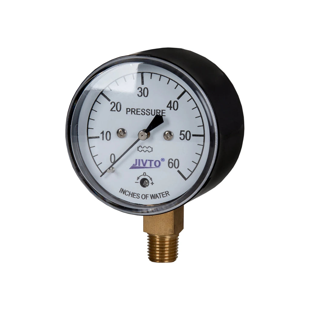 JIVTO Low Capsule Pressure Gauge 2-1/2  Dia, 1/4 NPT Lower Mount 3, 5,10 Psi 15, 20,30,60 IWC