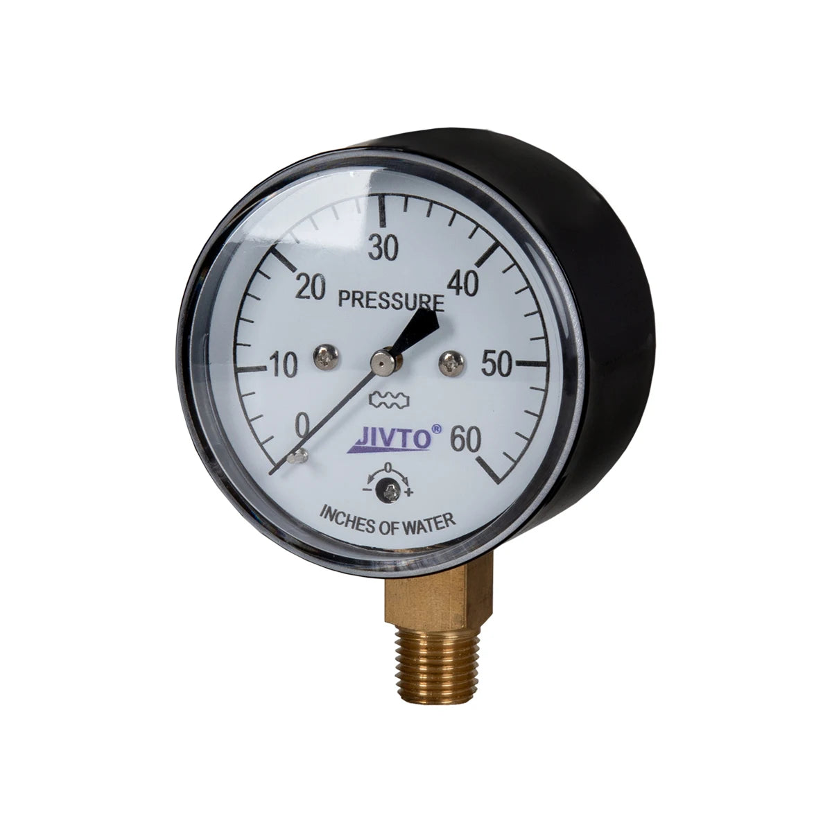 JIVTO Low Capsule Pressure Gauge 2-1/2  Dia, 1/4 NPT Lower Mount 3, 5,10 Psi 15, 20,30,60 IWC