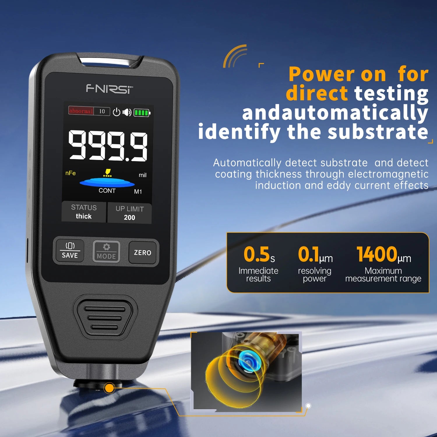 FNIRSI CTG-20 Portable Car Paint Thickness Gauge 0-1400um Car Metal Putty Powder Coating Thickness Gauge for Car Fe nFe Fe+Zn