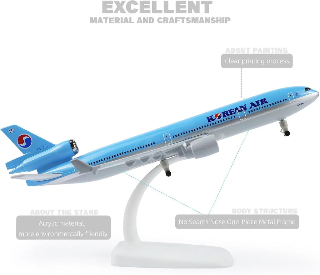 20cm Korean MD-11 Toy Airplane Model Kit 1/300 Scale Alloy Diecast Airplane Model with Stand wheel for Collections and Displays