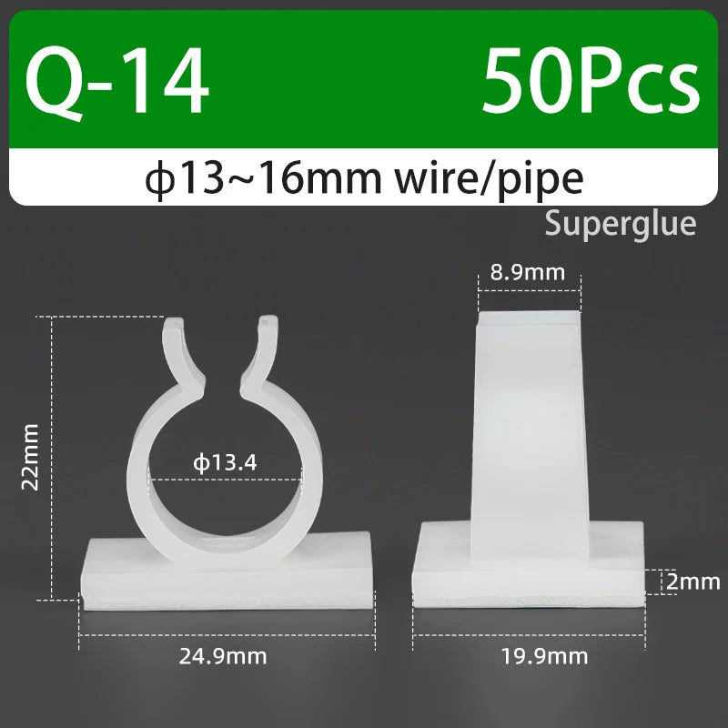 Q-type Cable Clips Holder Self-Adhesive Strong Glue Nylon PA66 Storage Cable Tie Water Pipe Clamp Fixing Seat No Drilling