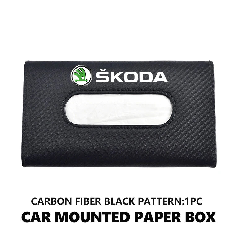 For Skoda Car Sun Visor Tissue Box Hanging Napkin Storage Bag Fabia Kamiq Superb Scala Enyaq-iV MK3 VisionS Yeti