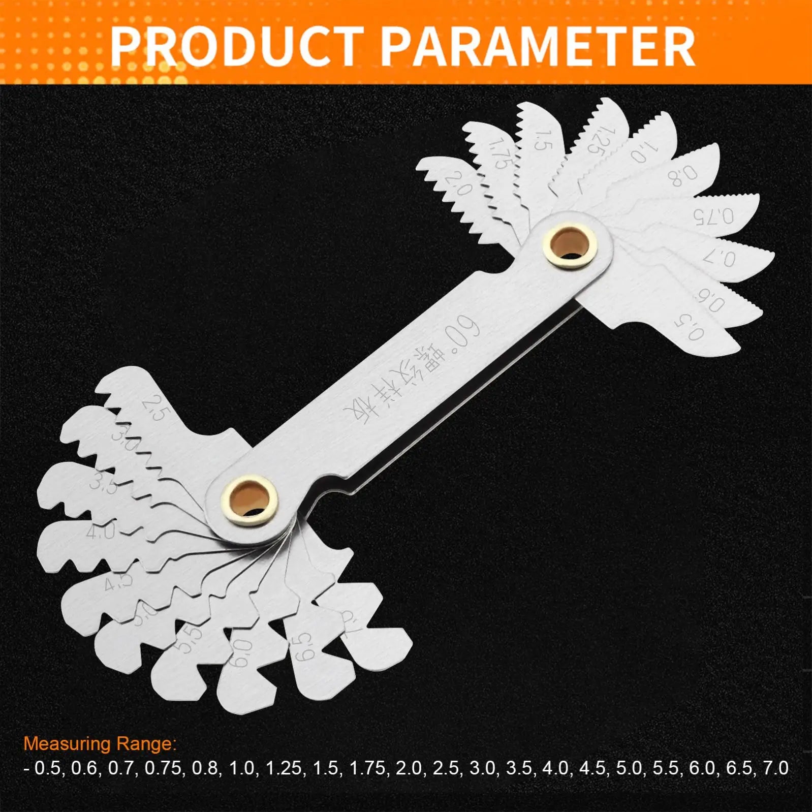 20 Pcs/Set Metric Stainless Steel Thread Gauge 60 Degree Screw Pitch Gauge with 0.5-7.0 Blades Range for Industrial Measurement