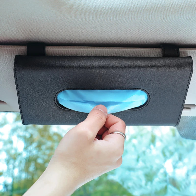 Car Sun Visor Tissue Box PU Leather Tissue Box Holder Car Sun Visor Mask Storage Box Car Interior Decoration Auto Accessories