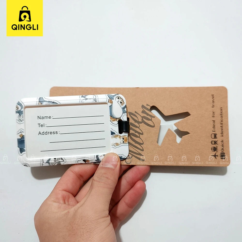 New Cute Shark Cat Luggage Tag Cartoon Anime PVC Bus Card Holder Cover Portable Travel Suitcase Label Antilost Address Card Tag