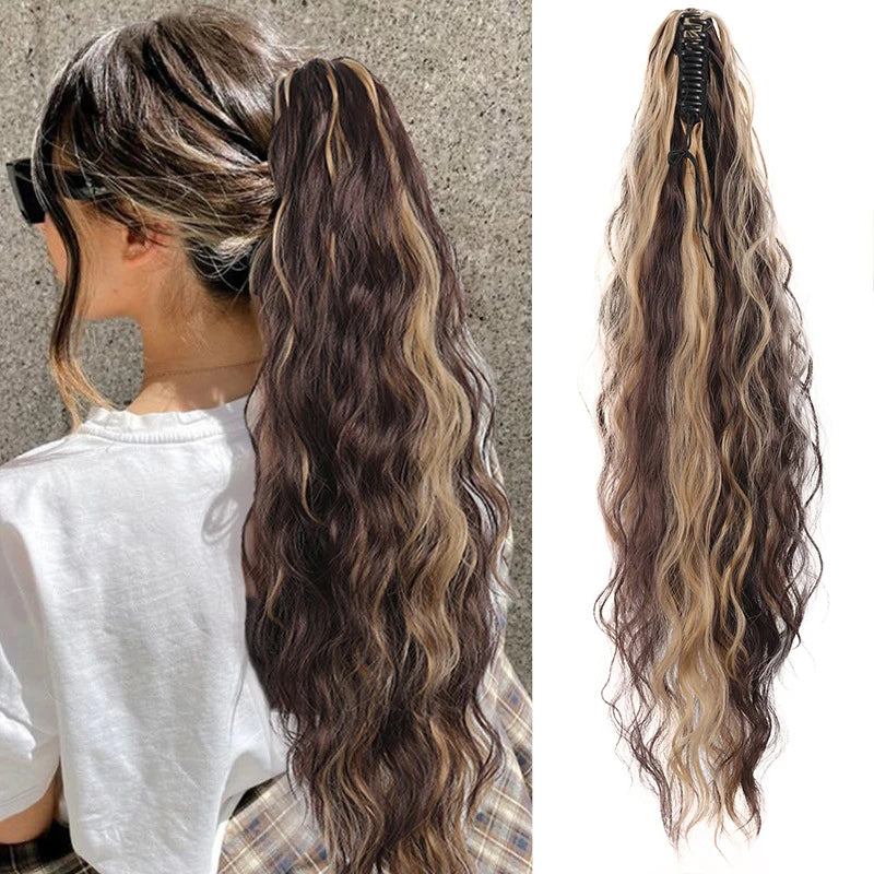 AOOSOO Synthetic Water Ponytail Hair Extension Clip On Woman's Ponytail Hair Accessories Long Curly Wig Natural Curly Black