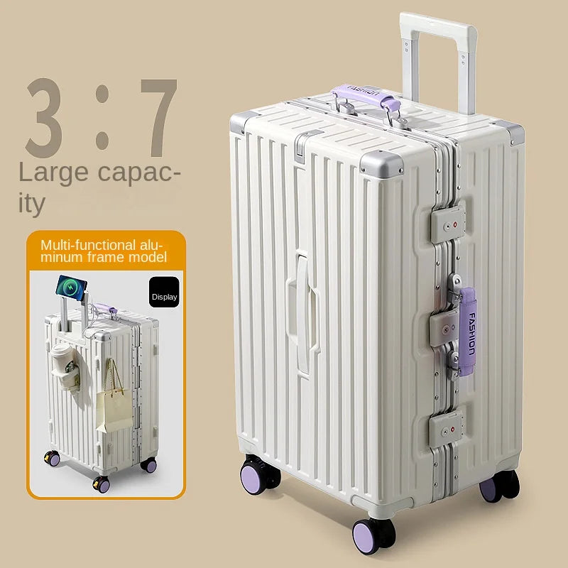 20-28 Color-Block Large Capacity Travel Suitcase with Thickened Aluminum Frame, PC Luggage with Brake Wheels Student Cabin Bag
