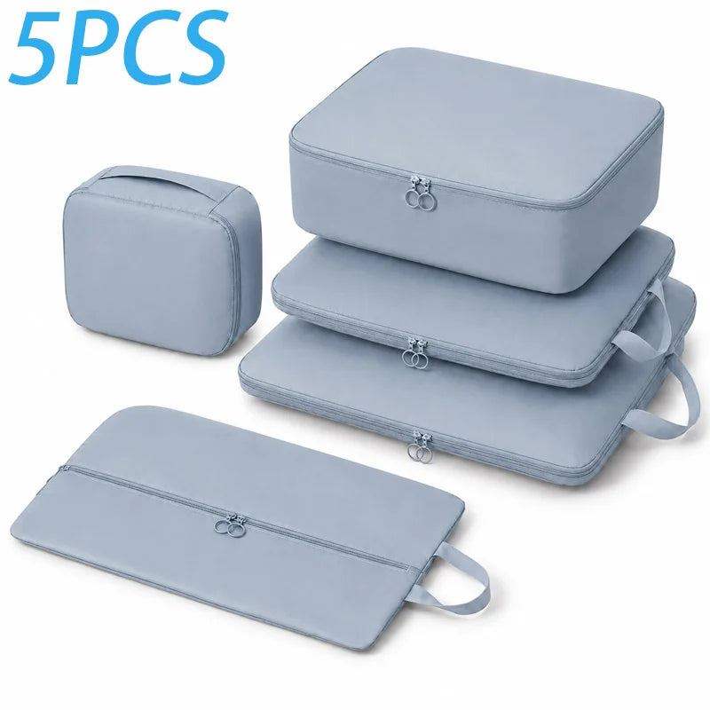 5pcs Compressible Space-Expanding Cube Clothing Luggage Storage Bag Set,Travel with Zipper, Suitable for Travel and Outdoor Use
