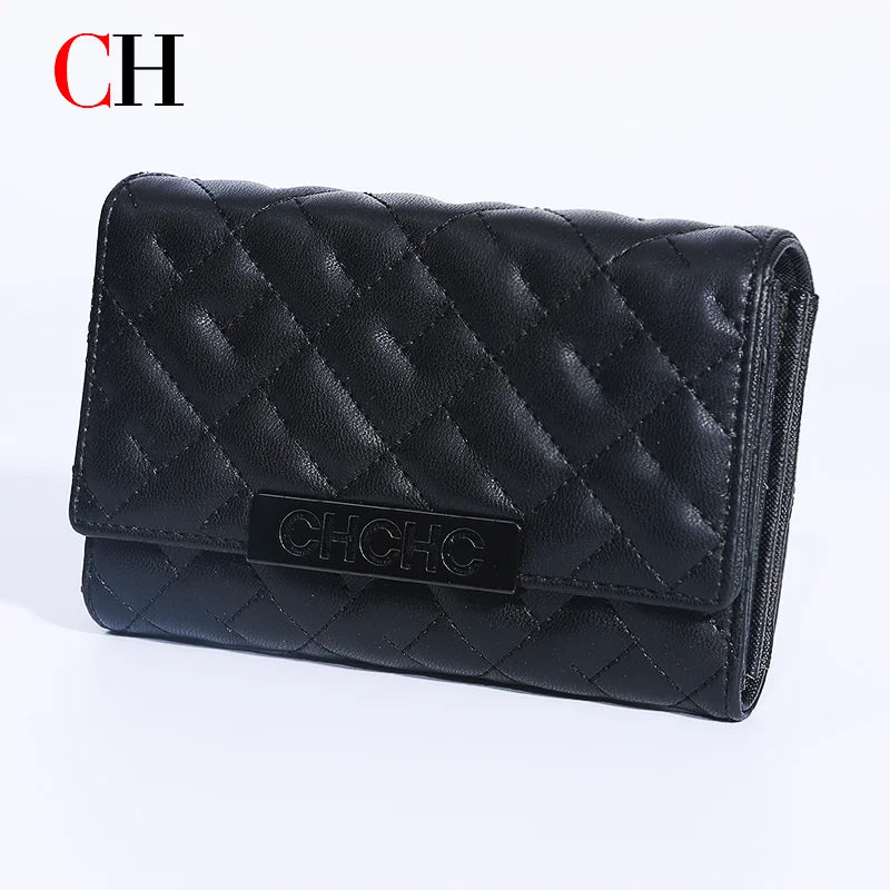 CH Quilted Leather Effect Flap Purse Fashionable Compact Wallet For Women Daily Commute Travel And Everyday Storage Needs