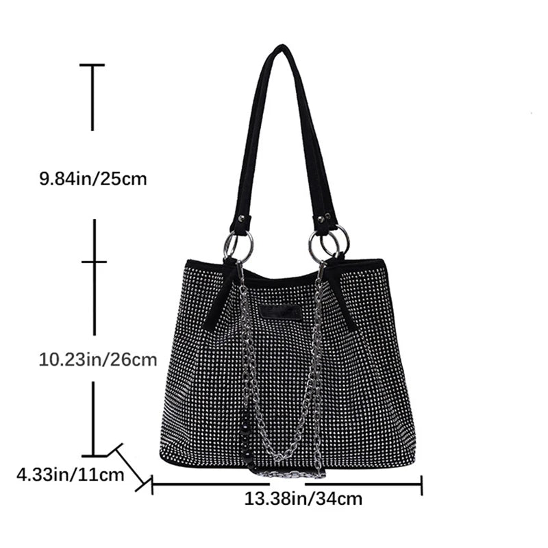 2024 Fashion Women Bling Diamonds Handbag Large Capacity PU Leather Big Totes Designer Female Chain Shoulder Bags Shopping Bags
