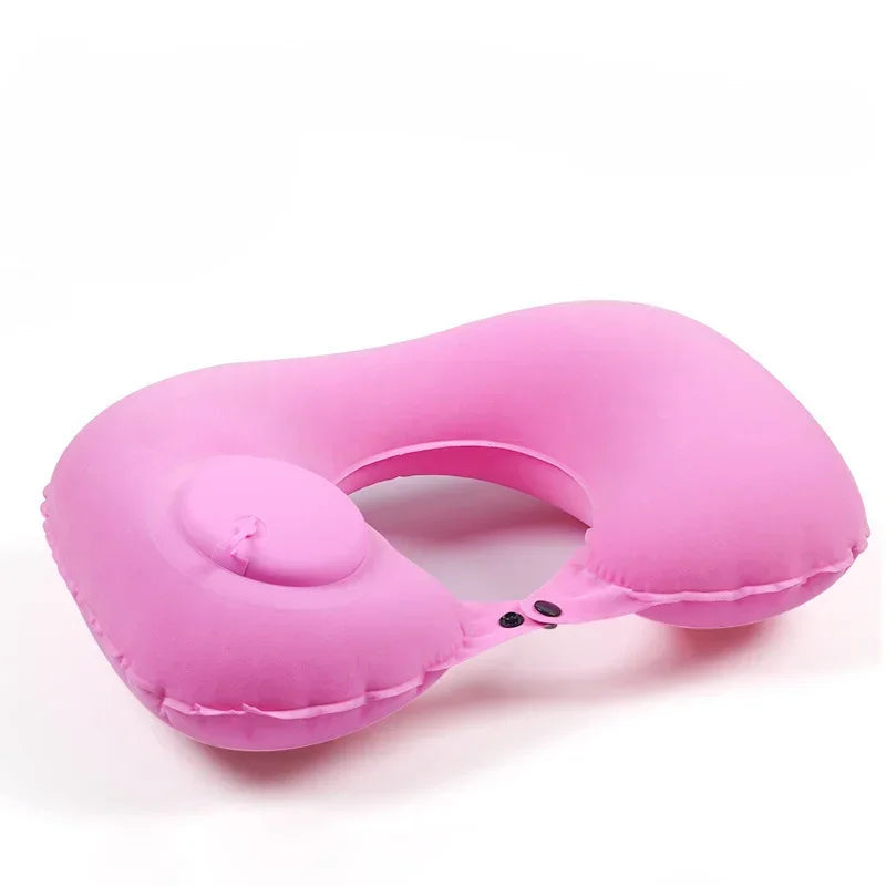 Car Portable Neck Protection U-shaped Compression Inflatable Pillow, Outdoor Nap, Camping, Travel Flocking PVC Airplane Pillow