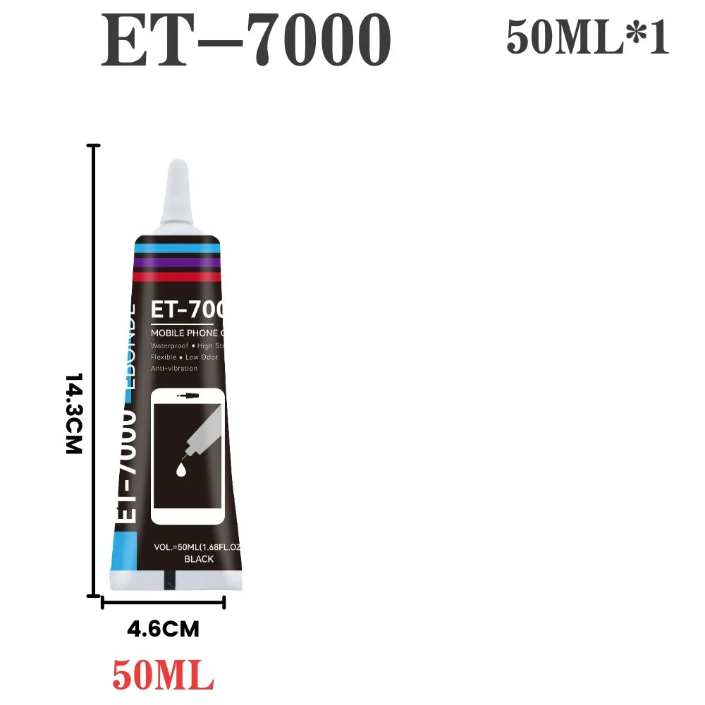 T7000 Black Soft Glue for Phone Back Glass Battery Repair-High Strength Anti-Vibration Flexible Adhesive Screen Replacement Glue
