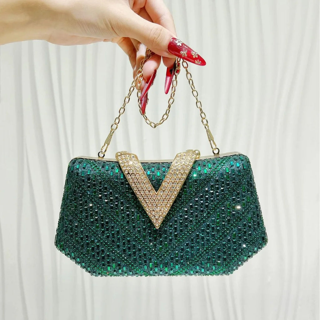 New fashion bag for women, light luxury and high-end evening clutch bag, chain bag, exquisite full-diamond socialite clutch bag
