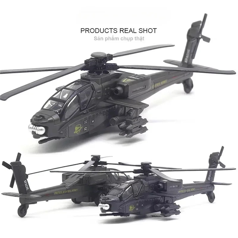 AH-64D Apache Armed Helicopter Alloy Diecast Airplane Model Toy Simulation Sound Light Airplane Advanced Model Collectibles