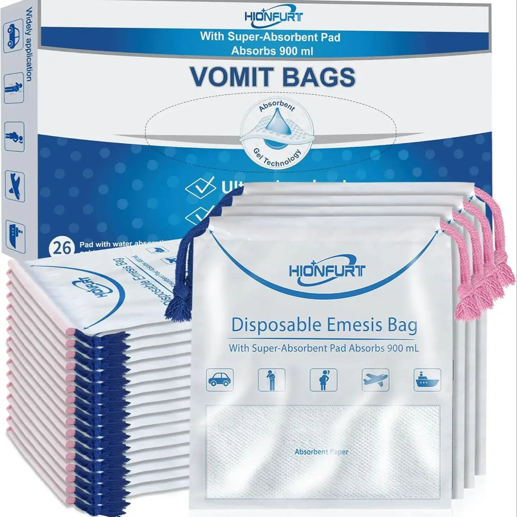 12/26Pcs Leak-Proof Gel Vomit Bags, 900ml Absorbable for Travel, Cars, Pregnancy