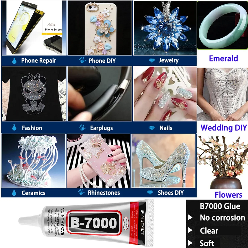 Jewelry Glue (110g) B7000/T7000 for DIY Jewelry, Mobile Phones, Metal, and Glass—Waterproof Transparent/Black Adhesive
