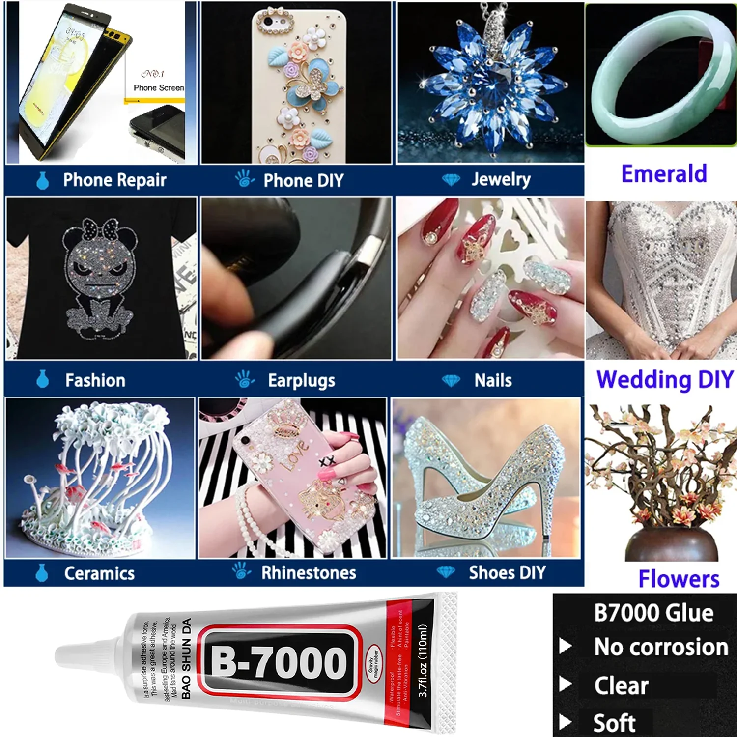 Jewelry Glue (110g) B7000/T7000 for DIY Jewelry, Mobile Phones, Metal, and Glass—Waterproof Transparent/Black Adhesive