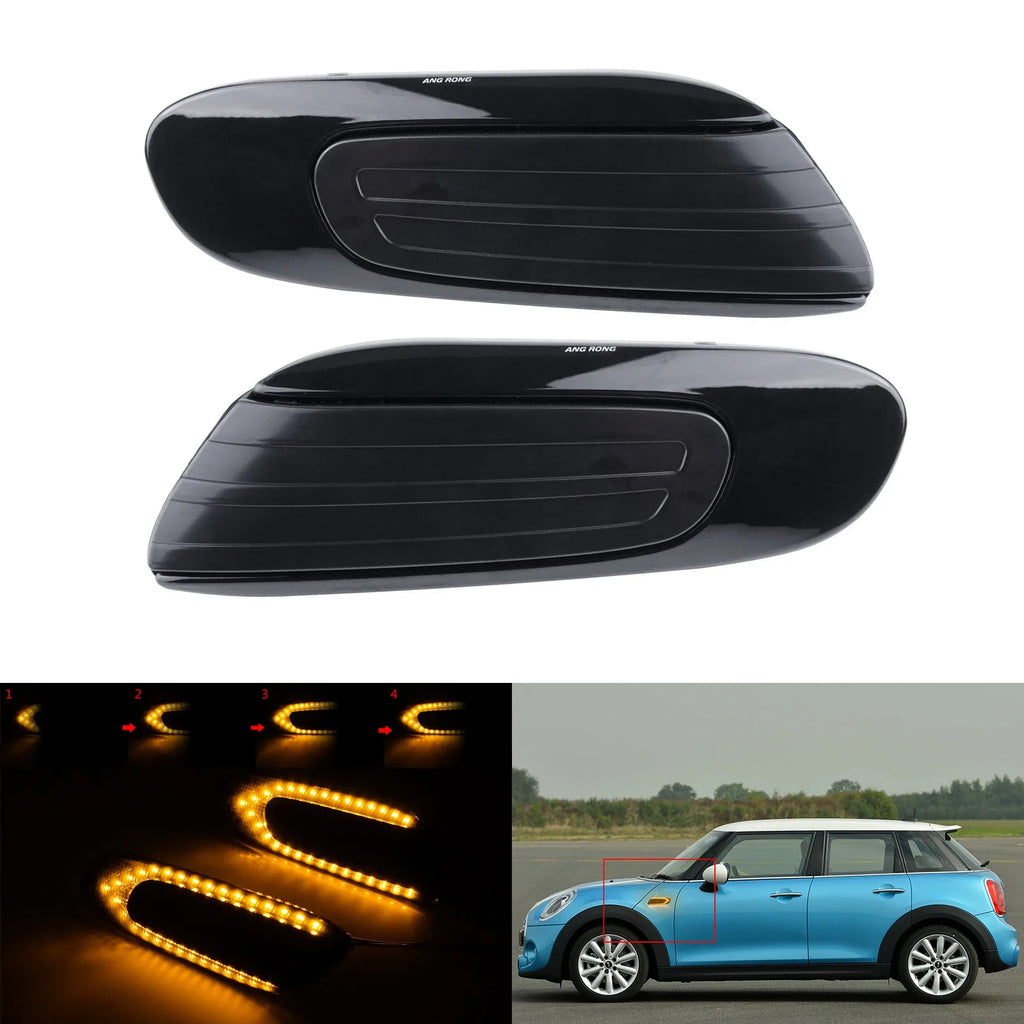 For Mini Cooper One F55 F56 F57 Dynamic LED Indicator Side Indicator Marker Turn Signal Repeater Light Black Lens