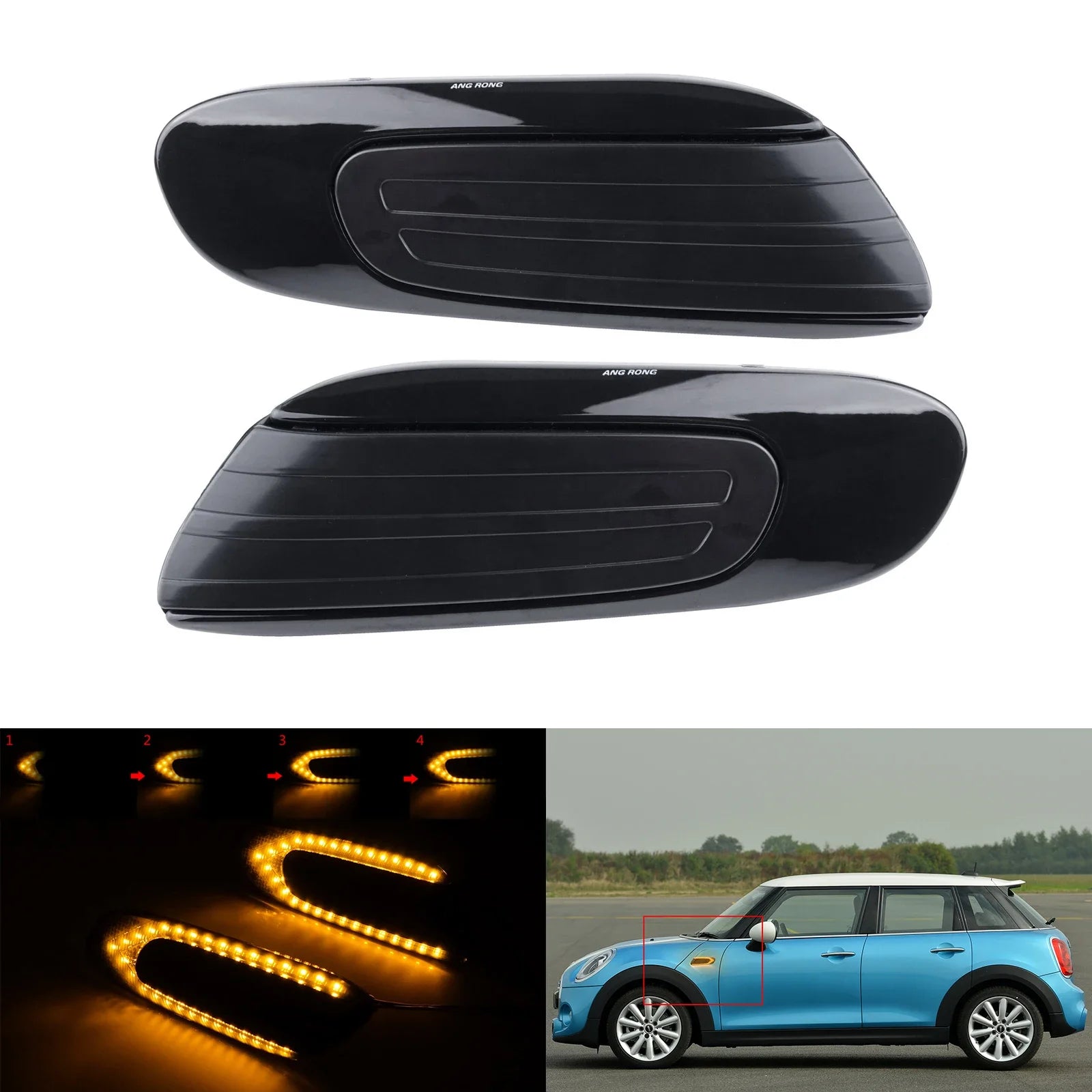For Mini Cooper One F55 F56 F57 Dynamic LED Indicator Side Indicator Marker Turn Signal Repeater Light Black Lens