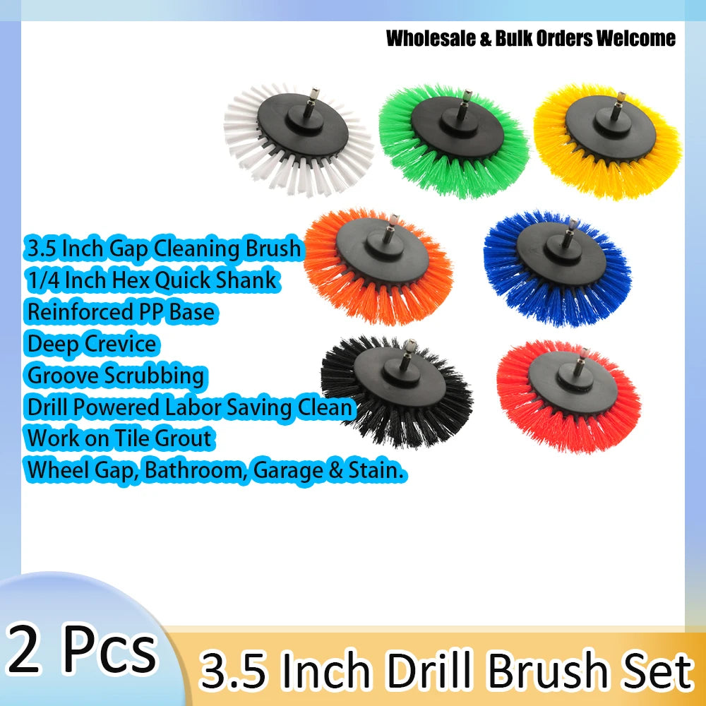 3.5 Inch Drill Brush Attachment Flat Round Power Scrubber Cleaning Brush Nylon Bristle for Car Carpet Bathroom Tile KitchenFloor