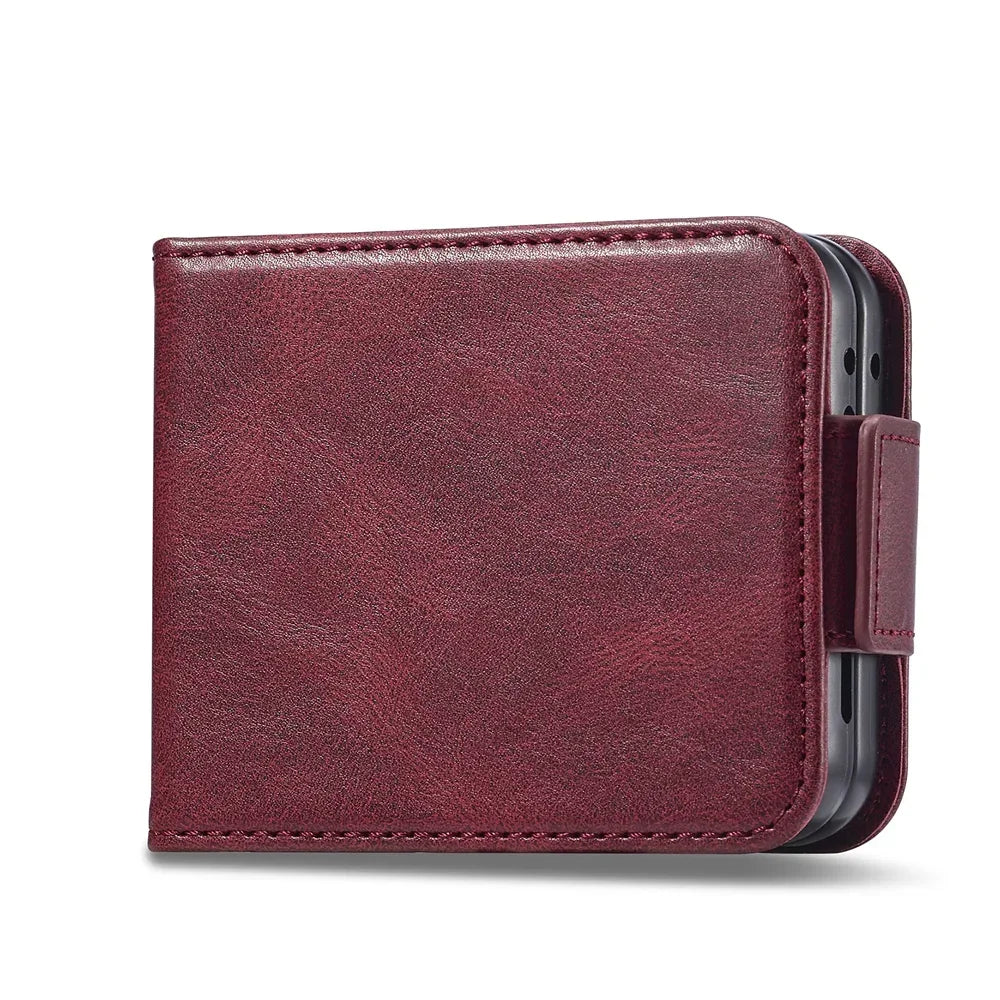 Luxury Leather Wallet Cover For Samsung Galaxy Z Flip 7 fe 6 5 4 3 Flip7 Flip6 5G Phone Case with Card Holder RFID Blocking