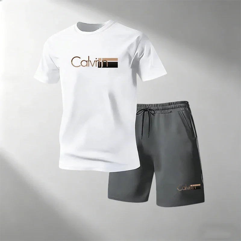 2026 Summer Men Streetwear Two Piece Set O Neck T Shirt Sports Shorts Quick Dry Fitness Running Outfit Fashion Casual Tracksuit