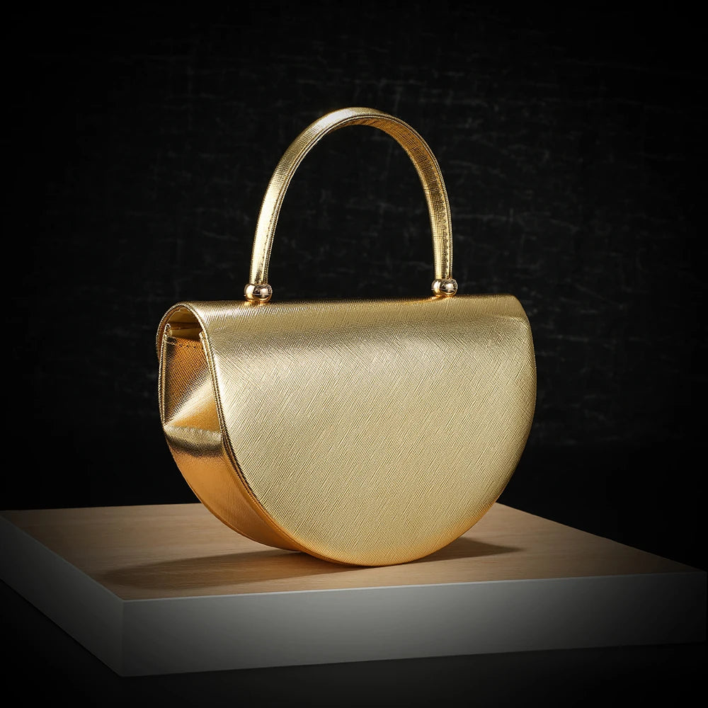 New fashion halfmoon handbag shiny evening dress bag delicate metal chain shoulder bag fashion gift bag small items storage bag