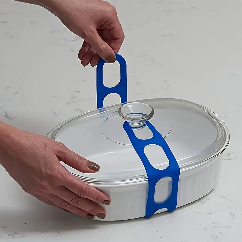 2PC Silicone lid strap, reusable universal lid fastener, suitable for slow cookers, clay pots, and frying pans