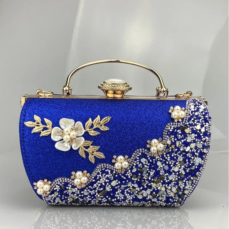princess bag with metal rhinestone embellishments, evening party dress handbag, elegant women's handbag