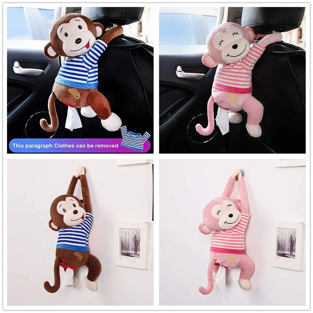 Leather Monkey Car Tissue Box Creative Armrest Box Cartoon Net Red Hanging Seat Rear Car Car Inside Draw Paper Box