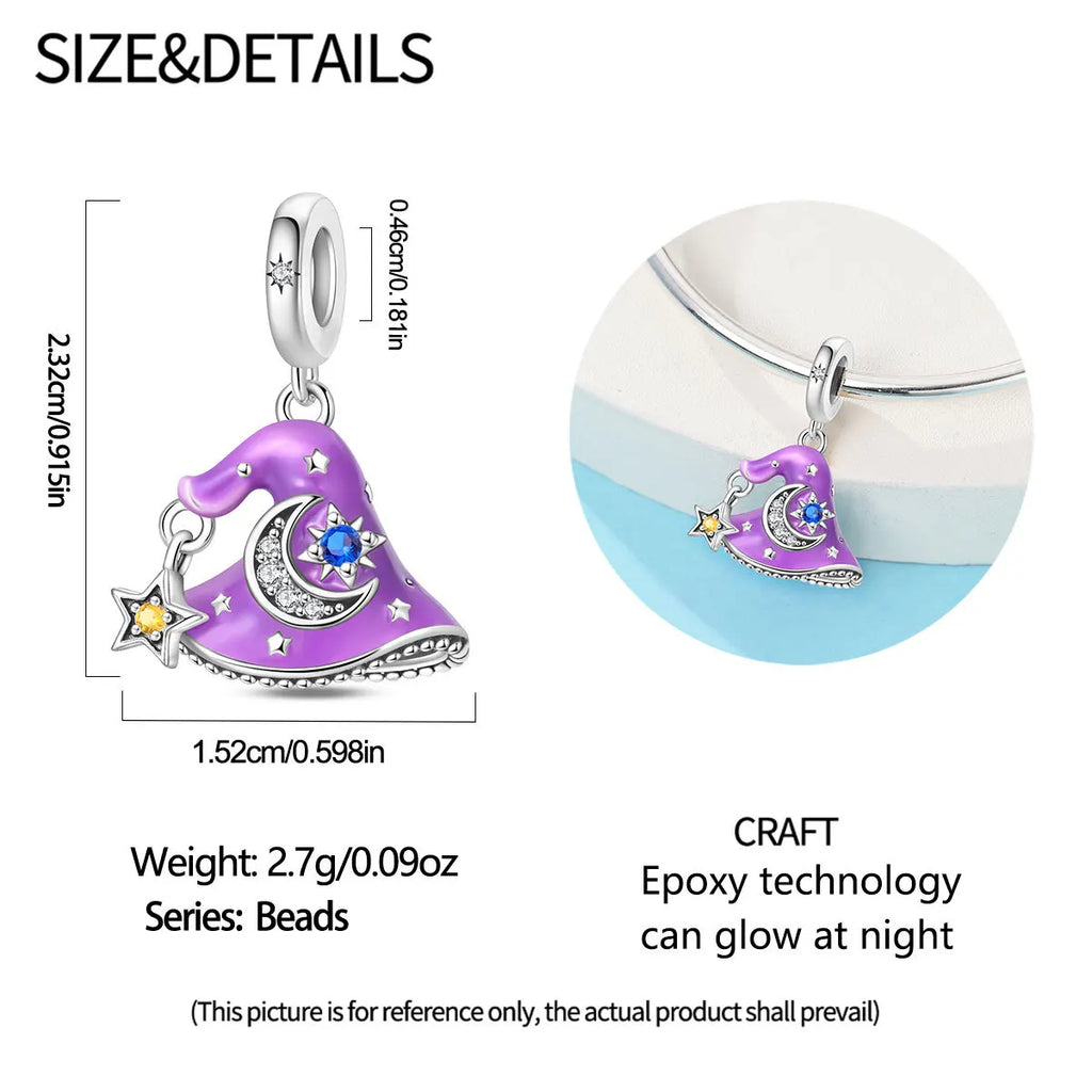 Original Charms Silver Plated Beads Fit Bracelets Charms Diy Women Gift Accessory Magic House Witch Heart Blue Crystal Pendant