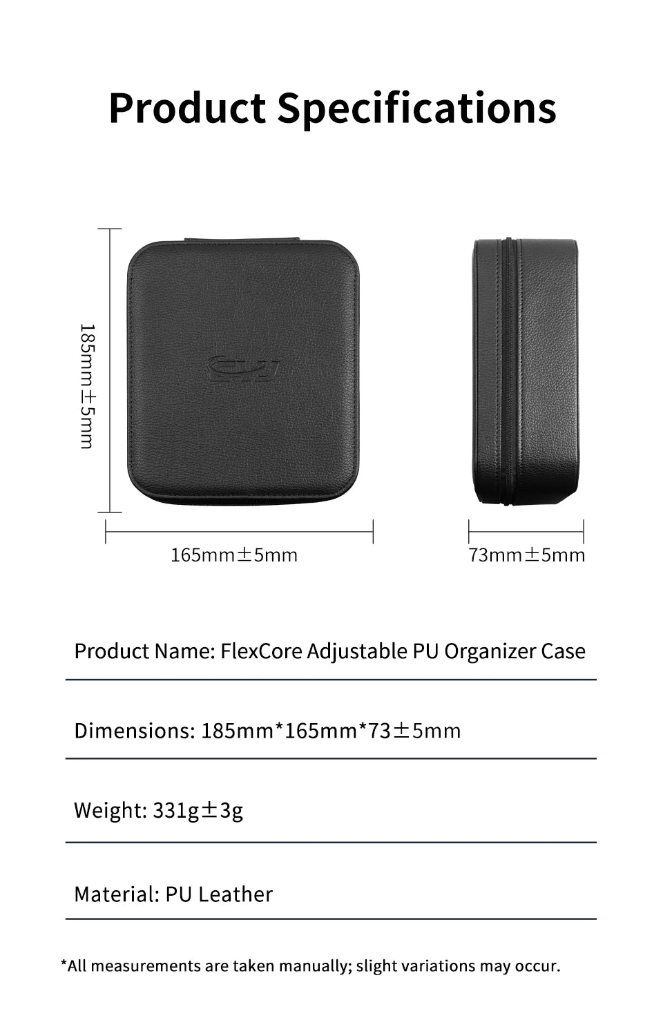 CVJ FlexCore Adjustable PU Organizer Earphones Case 185mm*165mm*73mm Large Earphones case