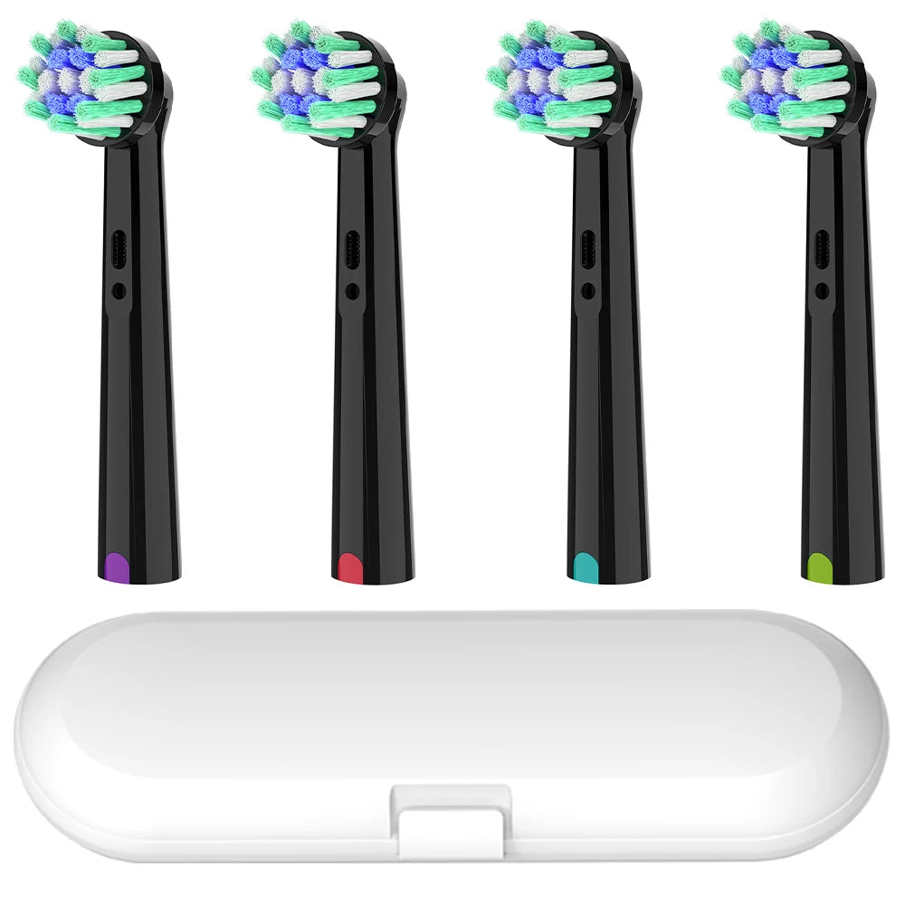 Toothbrush Protective Box & 4 Cross Clean Replacement Brush Heads Compatible with Oral B Electric Toothbrush, Home Travel Use