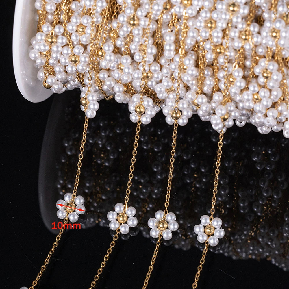 1Meter Stainless Steel Beaded Chain Imitation Pearl Chain Necklace Chain Handmade Accessories for DIY Jewelry Making Components