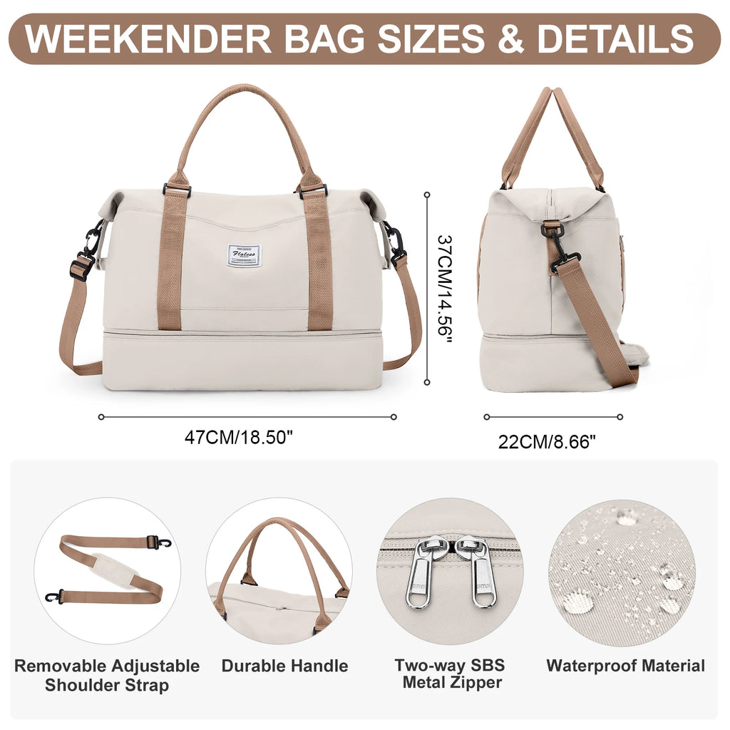 Travel Tote Bag, Lightweight Handbag with Shoe Compartment, Large Capacity Crossbody Shoulder Bag, Cabin Travel Bag, Sports Bag